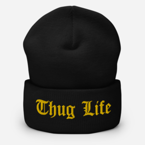 Cuffed Beanie with “Thug Life” Yellow text Classic Design